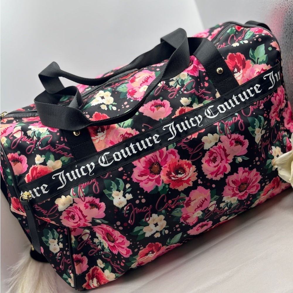 Juicy Couture Black and Pink Floral Travel Bag large duffle Cottagecore Y2K - Picture 2 of 13
